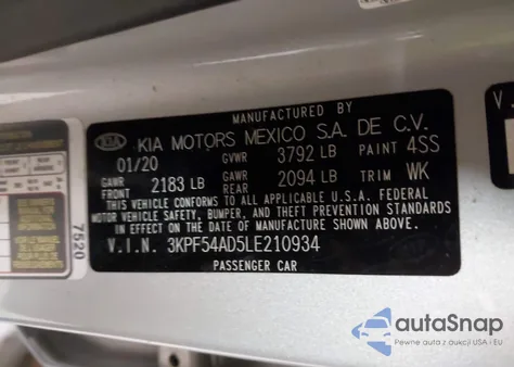 2020 Kia Forte Ex из США, поврежденный, VIN 3KPF54AD5LE210934